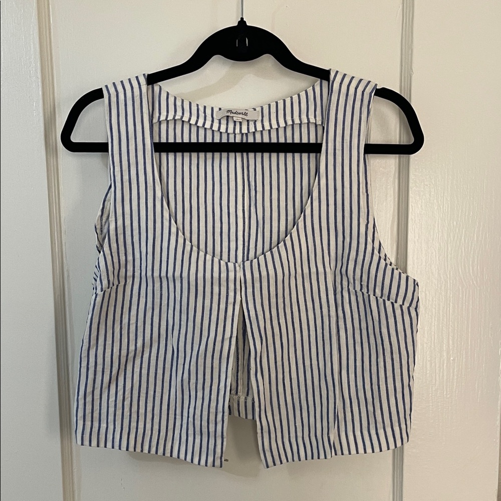 Madewell White and Blue Striped Tank Top